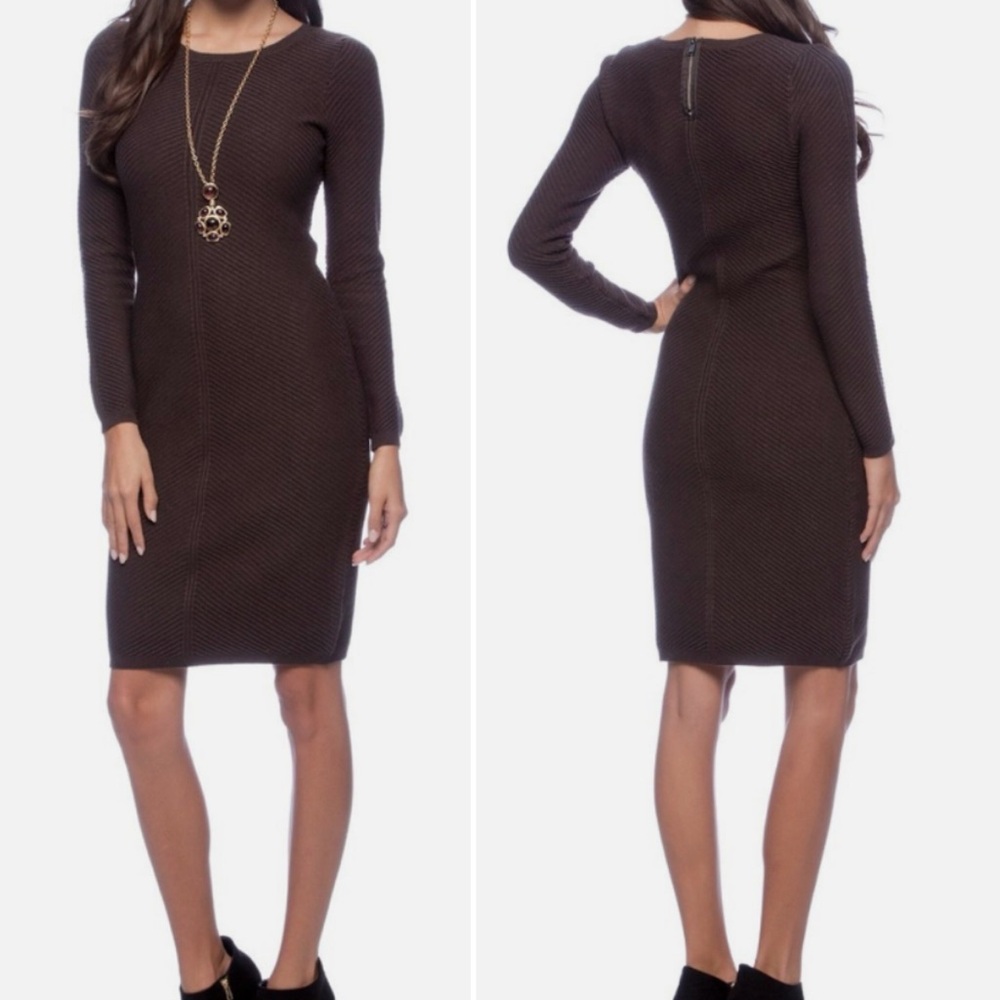 Marc New York Brown Long Sleeve Sweater Knit Dress Petite Large